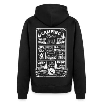 Camping Rules - Unisex Premium Bio Zip Hoodie - Schwarz - Hinten - Nico (187cm)