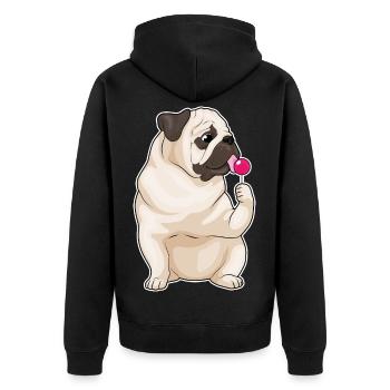Mops Lollipop - Unisex Premium Bio Zip Hoodie - Schwarz - Hinten - Nico (187cm)