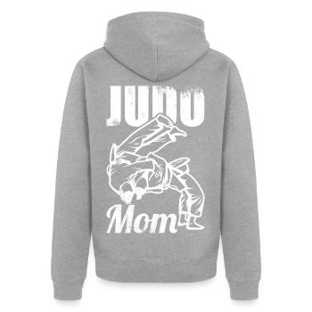 Judo Mama - Unisex Premium Bio Zip Hoodie - Grau meliert - Hinten - Nico (187cm)