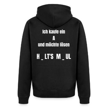 Ich kaufe ein A – Rätsel Typo - Unisex Premium Bio Zip Hoodie - Schwarz - Hinten - Nico (187cm)