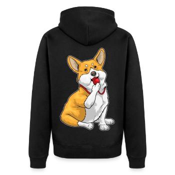 Corgi Referee Whistle - Unisex Premium Organic Zip Hoodie - black - Back - Nico (187cm)