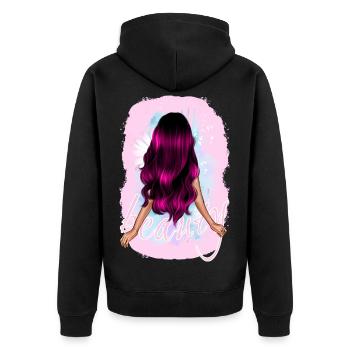 Fille femme beauté longs cheveux roses avec fleur - Veste à capuche bio Premium Unisexe - noir - Dos - Nico (187cm)