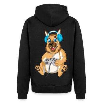 Deutscher Schäferhund Gamer - Unisex Premium Bio Zip Hoodie - Schwarz - Hinten - Nico (187cm)