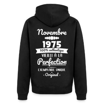 50. Jahrestag - November 1975 Original - Unisex Premium Bio Zip Hoodie - Schwarz - Hinten - Nico (187cm)