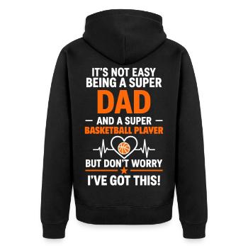 Herz + Basketball – Super Papa Basketballspieler - Unisex Premium Bio Zip Hoodie - Schwarz - Hinten - Nico (187cm)