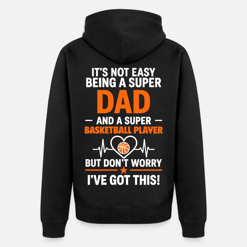 Cœur + Basketball – Super papa Basketteur - Veste à capuche bio Premium Unisexe - noir