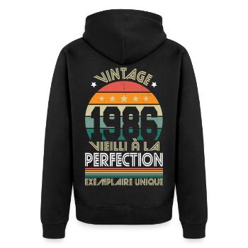 1986 – Vintage – Exemplaire unique - Veste à capuche bio Premium Unisexe - noir - Dos - Nico (187cm)