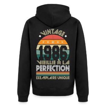 1986 – Vintage – Exemplaire unique - Veste à capuche bio Premium Unisexe - noir - Dos - Nico (187cm)