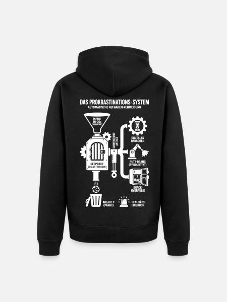 Procrastination System Funny Infographic - Unisex Premium Organic Zip Hoodie - black