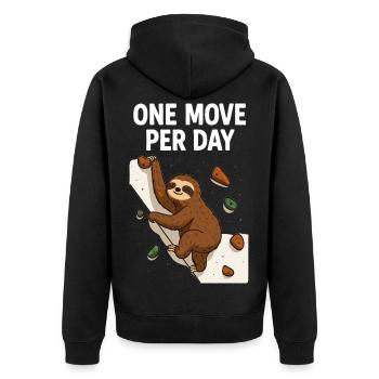 Sloth Bouldering: One Move Per Day Design - Unisex Premium Organic Zip Hoodie - black - Back - Nico (187cm)