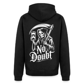 Grim Reaper with Hourglass – No Doubts Saying Gothic - Unisex Premium Organic Zip Hoodie - black - Back - Nico (187cm)