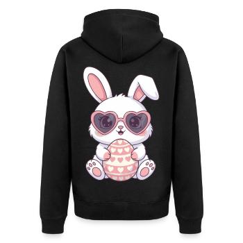 Herzhasen Osterei Charm - Unisex Premium Bio Zip Hoodie - Schwarz - Hinten - Nico (187cm)