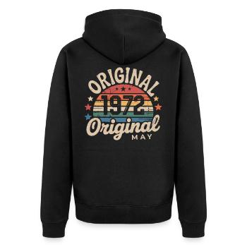 Mai 1972: Das Original Mai 1972 – Klassische Ausgabe - Unisex Premium Bio Zip Hoodie - Schwarz - Hinten - Nico (187cm)