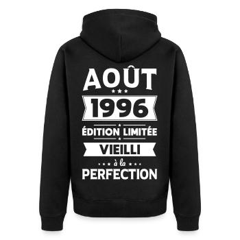 Anniversaire 30 ans - Août 1996 Perfection - Veste à capuche bio Premium Unisexe - noir - Dos - Nico (187cm)