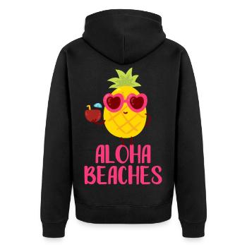 Aloha Beaches Coole Ananas Badeurlaub Sommermotiv - Unisex Premium Bio Zip Hoodie - Schwarz - Hinten - Nico (187cm)