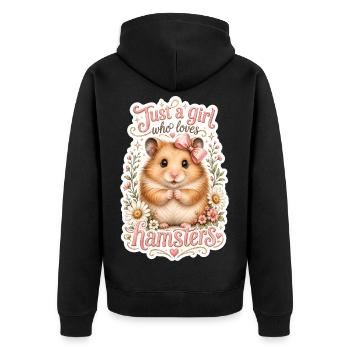 Just a girl who loves hamsters - Unisex Premium Bio Zip Hoodie - Schwarz - Hinten - Nico (187cm)