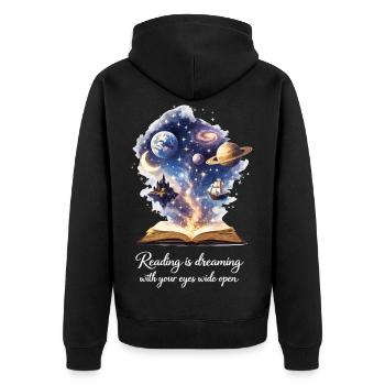 Lire, c’est rêver - Magic Book & Stars - Veste à capuche bio Premium Unisexe - noir - Dos - Nico (187cm)