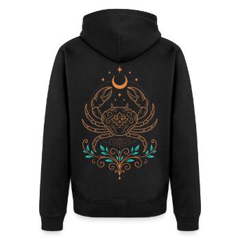 Cancer Zodiac Sign – Mystical Symbol Motif - Unisex Premium Organic Zip Hoodie - black - Back - Nico (187cm)