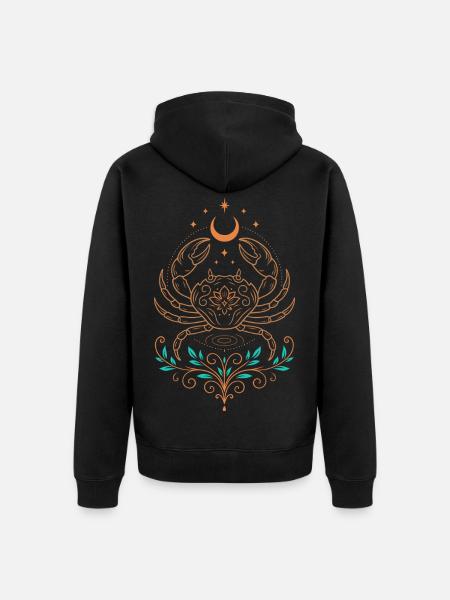 Krebs Sternzeichen – Mystisches Symbolmotiv - Unisex Premium Bio Zip Hoodie - Schwarz