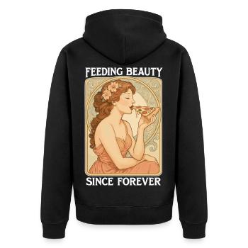 Art Nouveau Pizza Pin-Up - Feeding Beauty - Unisex Premium Bio Zip Hoodie - Schwarz - Hinten - Nico (187cm)