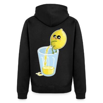 Zitrone macht Saft – Lustiger Cartoon - Unisex Premium Bio Zip Hoodie - Schwarz - Hinten - Nico (187cm)