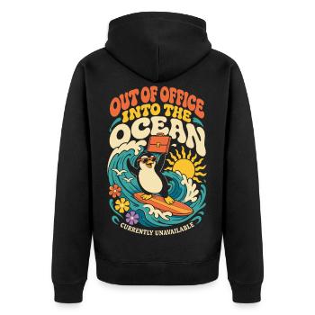 Penguin on vacation – Out of Office - Unisex Premium Organic Zip Hoodie - black - Back - Nico (187cm)