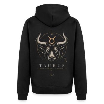Taurus Sternzeichen Stiers Symbol - Unisex Premium Bio Zip Hoodie - Schwarz - Hinten - Nico (187cm)