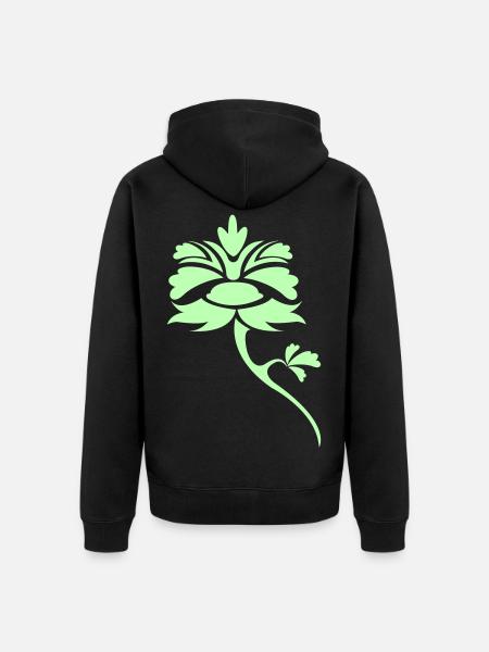 Lichtgrünes Blattornament-Blüte - Unisex Premium Bio Zip Hoodie - Schwarz