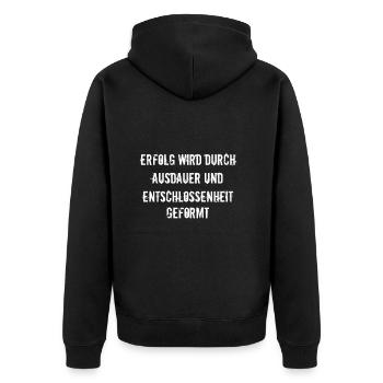 Fitness - Erfolg wird durch Ausdauer und - Unisex Premium Bio Zip Hoodie - Schwarz - Hinten - Nico (187cm)