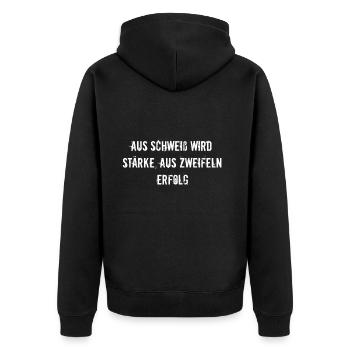 Fitness - Aus Schweiß wird Stärke, aus Zweifeln - Unisex Premium Bio Zip Hoodie - Schwarz - Hinten - Nico (187cm)