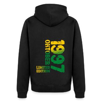 1997 Oktober Limited Edition 26. Geburtstag Deko - Unisex Premium Bio Zip Hoodie - Schwarz - Hinten - Nico (187cm)