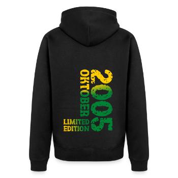 2005 Oktober Limited Edition 18. Geburtstag Deko - Unisex Premium Bio Zip Hoodie - Schwarz - Hinten - Nico (187cm)