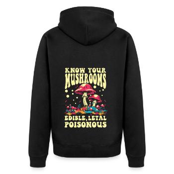 Know Your Mushrooms Edible Letal - Unisex Premium Bio Zip Hoodie - Schwarz - Hinten - Nico (187cm)