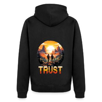 Vertrauen Trust Wandern Wanderung Natur Wildnis - Unisex Premium Bio Zip Hoodie - Schwarz - Hinten - Nico (187cm)