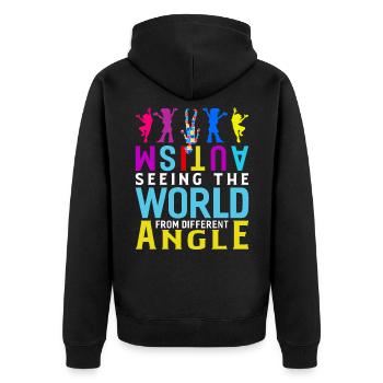 Autist Autismus Autisten Autistisch Geschenk - Unisex Premium Bio Zip Hoodie - Schwarz - Hinten - Nico (187cm)