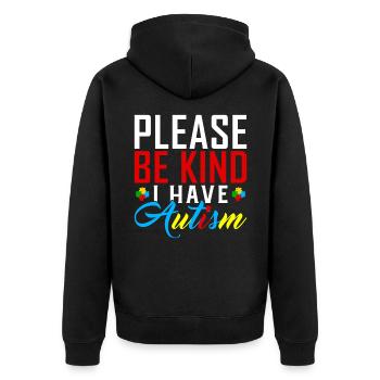 Autist Autismus Autisten Autistisch Geschenk - Unisex Premium Bio Zip Hoodie - Schwarz - Hinten - Nico (187cm)