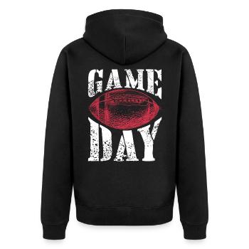 American Football Quaterback Touchdown Geschenk - Unisex Premium Bio Zip Hoodie - Schwarz - Hinten - Nico (187cm)
