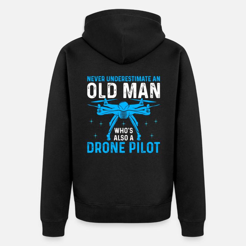 Dji Drone Drone Drone Pilot Prezent - Ekologiczna rozpinana bluza z kapturem Premium unisex - czarny