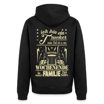 Trucker am Wochenende - Unisex Premium Bio Zip Hoodie - Schwarz - Hinten - Nico (187cm)