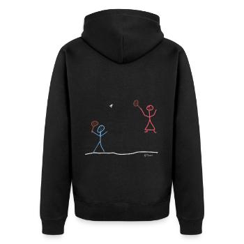 Badminton Strichmännchen, Federball Sport Spielen - Unisex Premium Bio Zip Hoodie - Schwarz - Hinten - Nico (187cm)