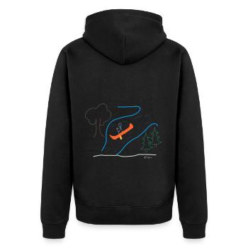 Wildwasser Strichmännchen, Rafting Kajak Sport - Unisex Premium Bio Zip Hoodie - Schwarz - Hinten - Nico (187cm)