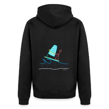 Windsurfen Strichmännchen, Sport Wasser Aktivität - Unisex Premium Bio Zip Hoodie - Schwarz - Hinten - Nico (187cm)