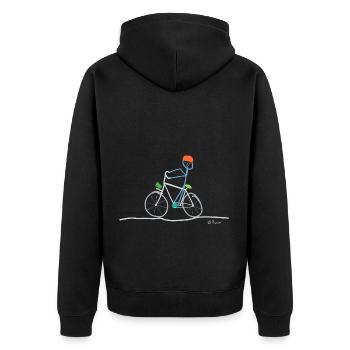 Fahrrad Strichmännchen, Bike Rad Sport Freizeit - Unisex Premium Bio Zip Hoodie - Schwarz - Hinten - Nico (187cm)