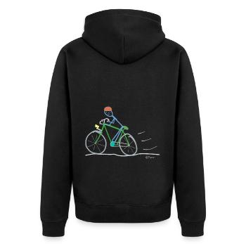 Rennrad Strichmännnchen, Umweltschutz nachhaltig - Unisex Premium Bio Zip Hoodie - Schwarz - Hinten - Nico (187cm)
