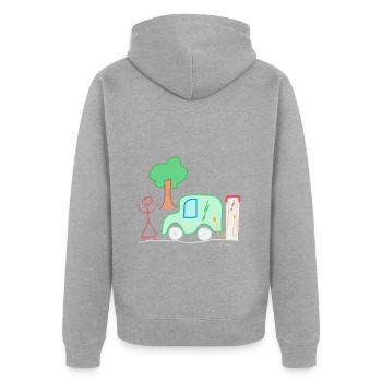 Electromobility stick figure, electric car battery - Unisex Premium Organic Zip Hoodie - heather grey - Back - Nico (187cm)