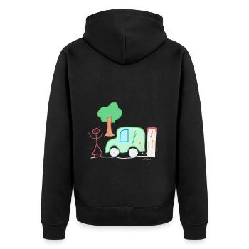 Elektromobilität Strichmännchen, Elektroauto Akku - Unisex Premium Bio Zip Hoodie - Schwarz - Hinten - Nico (187cm)