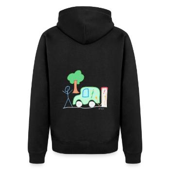 Elektroauto Strichmännnchen, Umweltschutz Akku - Unisex Premium Bio Zip Hoodie - Schwarz - Hinten - Nico (187cm)
