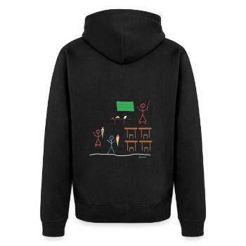 Einschulung Strichmännnchen, Schulanfang Klassen - Unisex Premium Bio Zip Hoodie - Schwarz - Hinten - Nico (187cm)