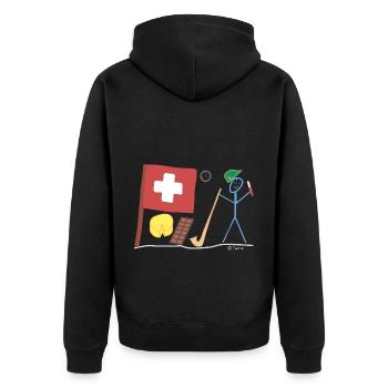 Switzerland stick figure nation country Central Europe - Unisex Premium Organic Zip Hoodie - black - Back - Nico (187cm)