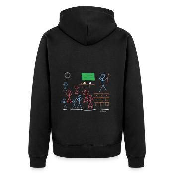 Schulklasse Strichmännchen, Lehrer Schüler Seminar - Unisex Premium Bio Zip Hoodie - Schwarz - Hinten - Nico (187cm)